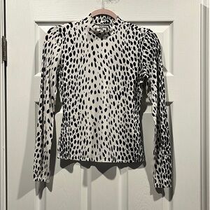 Reformation Black and White LongSleeve Blouse with Mandarin Collar